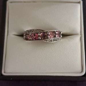 Ouro Fino Rubellite & White Topaz Ring 925 Sterling Silver